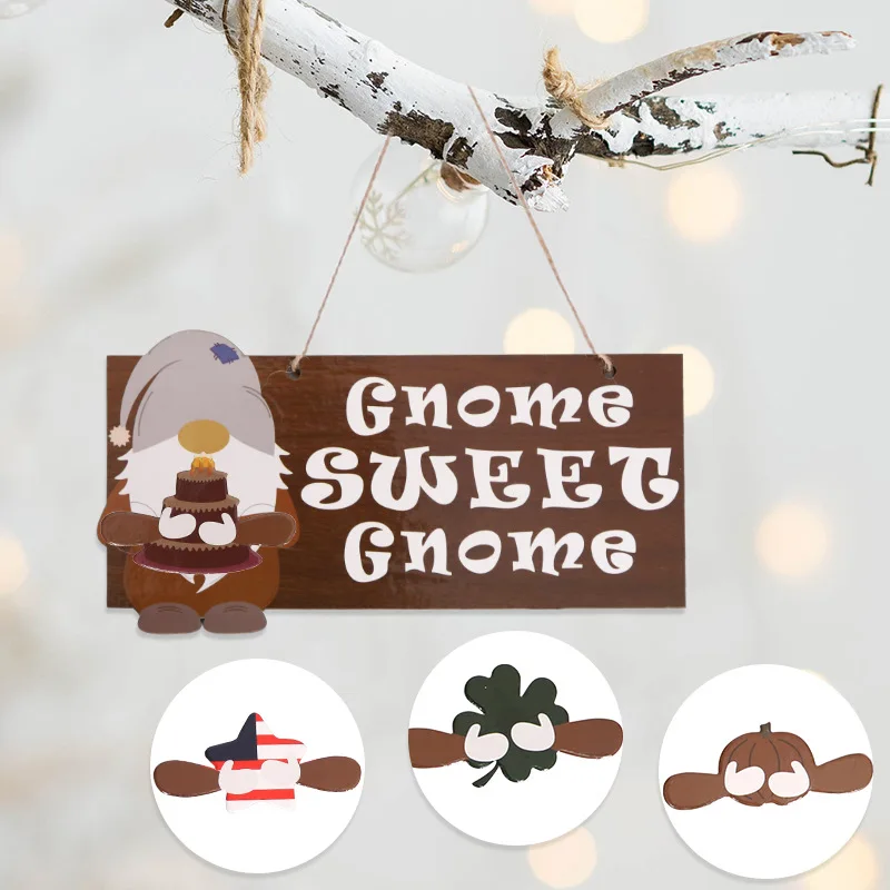 New Welcome DIY Wooden Door Sign Hanging Round Gnome Sign Christmas Front Door Decoration