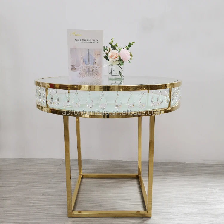 Fancy Modern Round Square Stainless Steel Gold Frame Base Wedding Table Cake Table For Hotel Dining Party