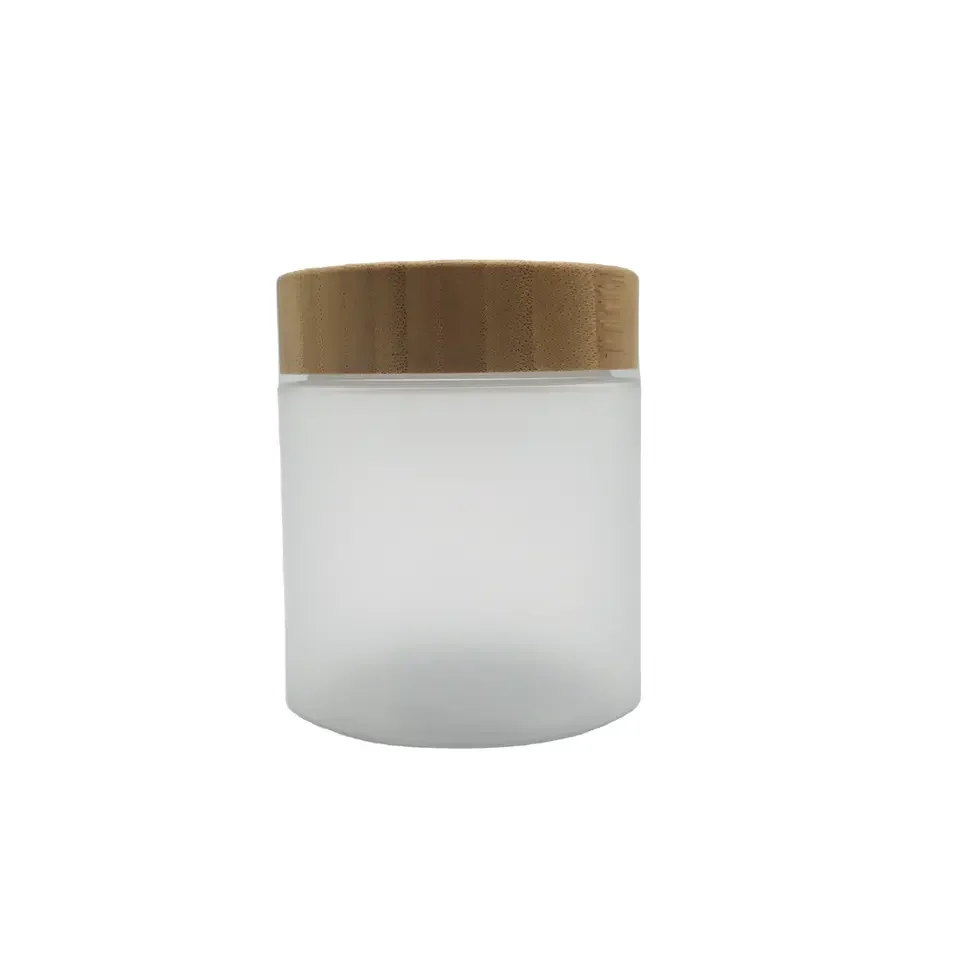 Real bamboo lid PET plastic 8oz face cream jar with bamboo lid clear frosted amber transparent