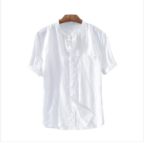 Top selling 100% breathable loose cotton and linen shirts fit white short sleeve latest shirt designs shirts for men party