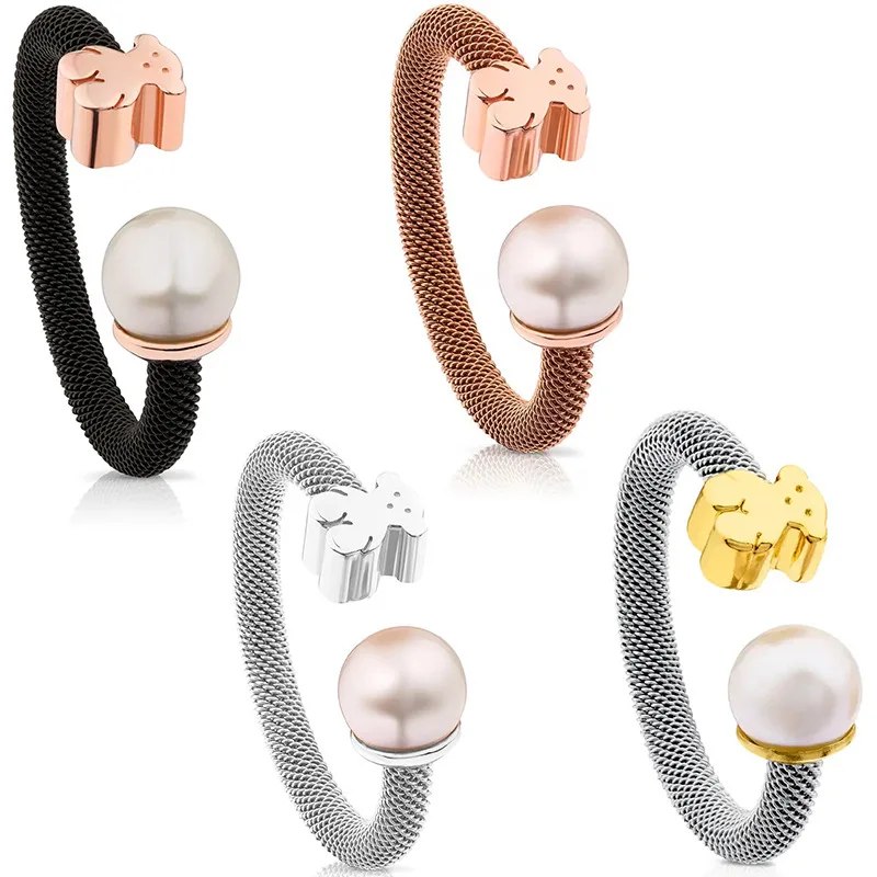 Custom Rose Gold 925 Sterling Silver Fashion Jewelry High Quality Steel wire weaving Adjustable Tous Bear ring For Women Gift