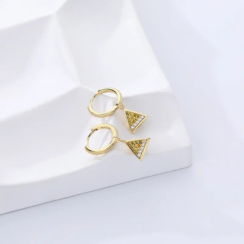Silver Micro-Pave Zircon Egyptian Pyramid Earrings on Hypoallergenic Ear Hoop Gold Plated Jewelry