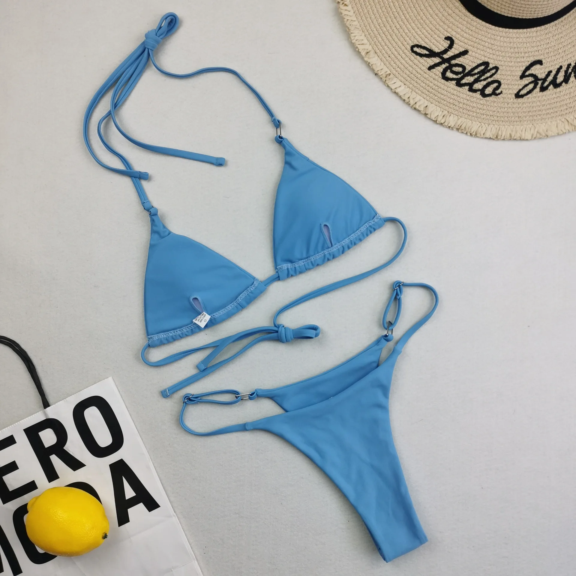 2027 New European and American foreign trade bikini ladies split swimsuit triangle soft bag solid color sexy swimsuit