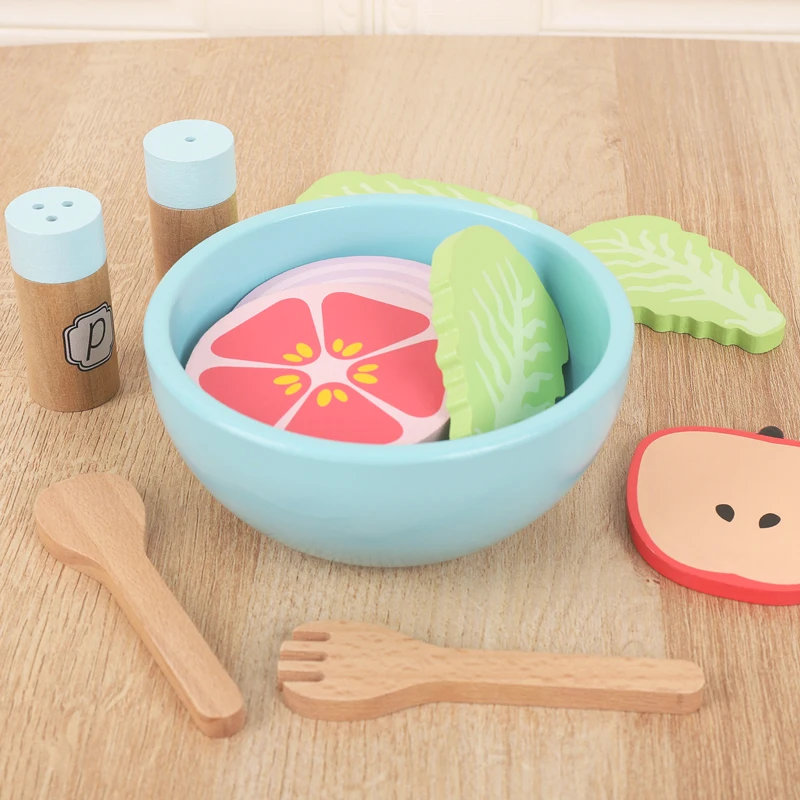 Simulation toy kitchen vegetables salad toy wooden science and education toys for kids boys girls