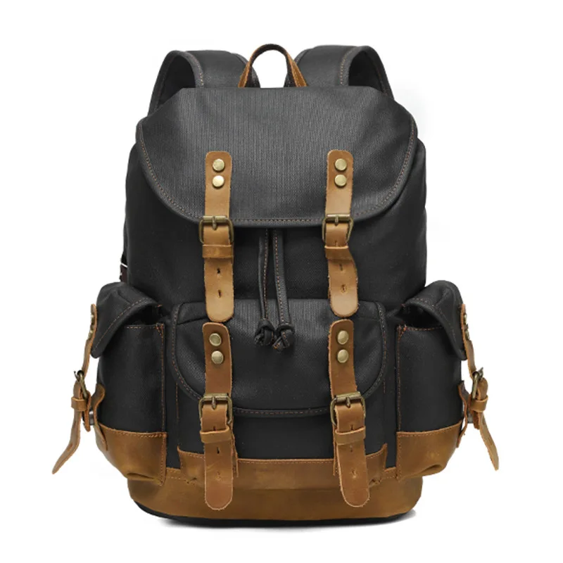 N-165 Nerlion Wholesale Custom Logo Vintage Teenager Design Outdoor School Travel Bag Oil Waxed Canvas Rucksack Backpack For Men