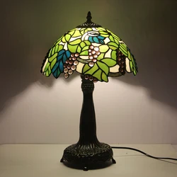 LongHuiJing 12Inch Grape Pattern Stained Glass Lampshade Desk Light European Handcrafted Glass Lamps With Zinc Alloy Base