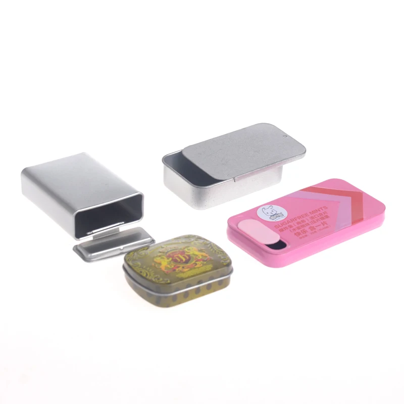 Rectangular chew gum candy mint cigarettes tin box with hinged lid