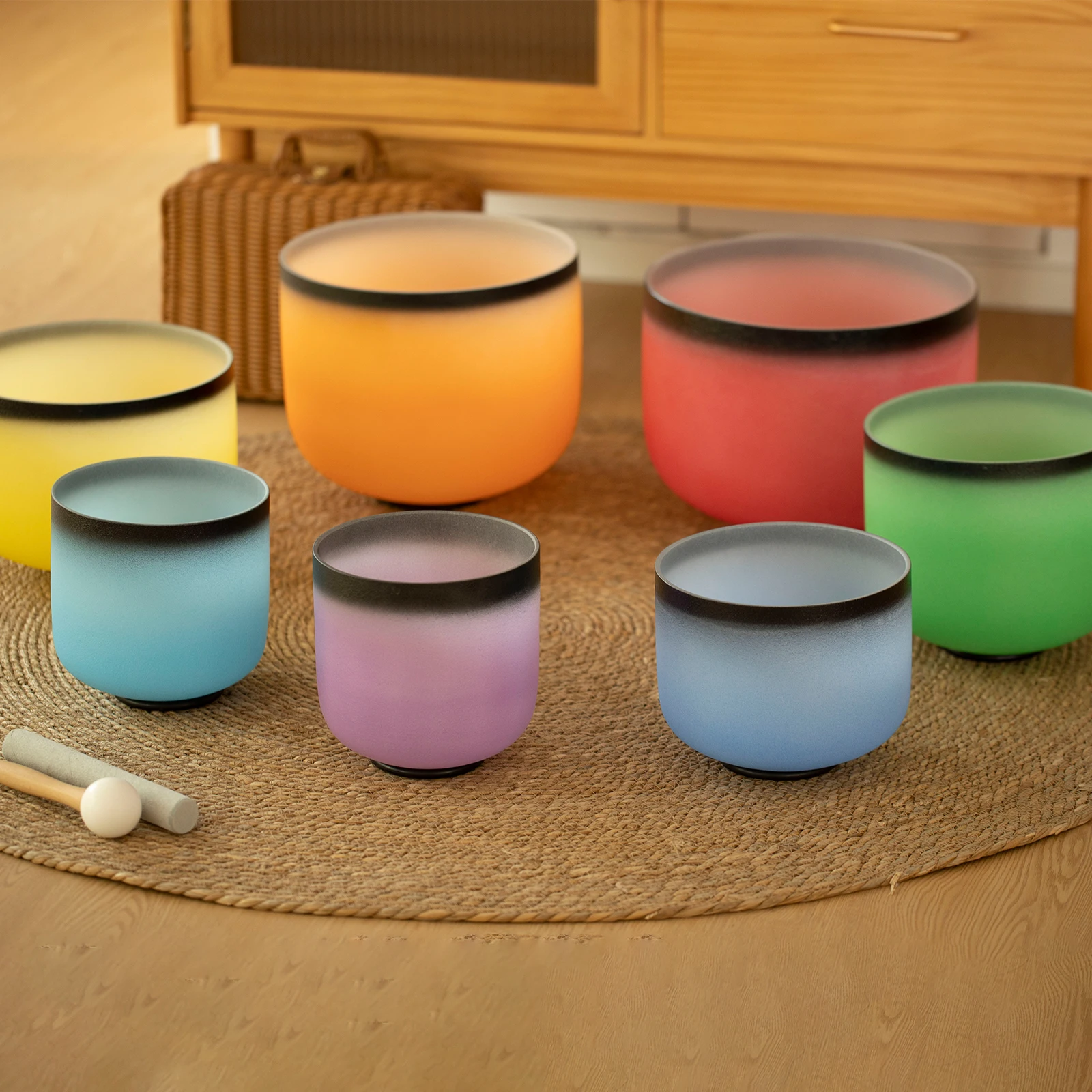 Wholesale 7 pieces 432 hz Chakra Set Color Frosted Crystal Singing Bowl For Sound Healing