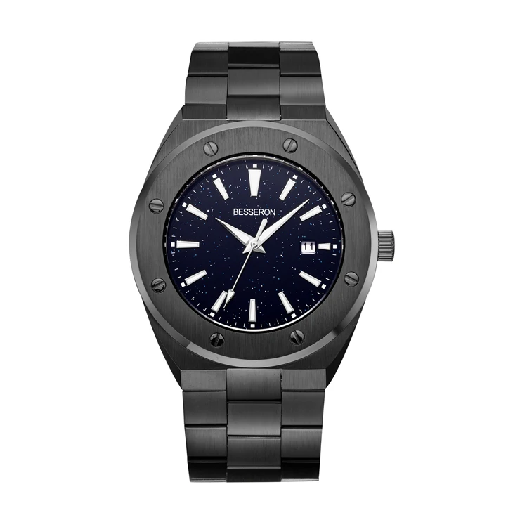 ODM design your own wrist watch stainless steel black color japan quartz movement men wrist watch