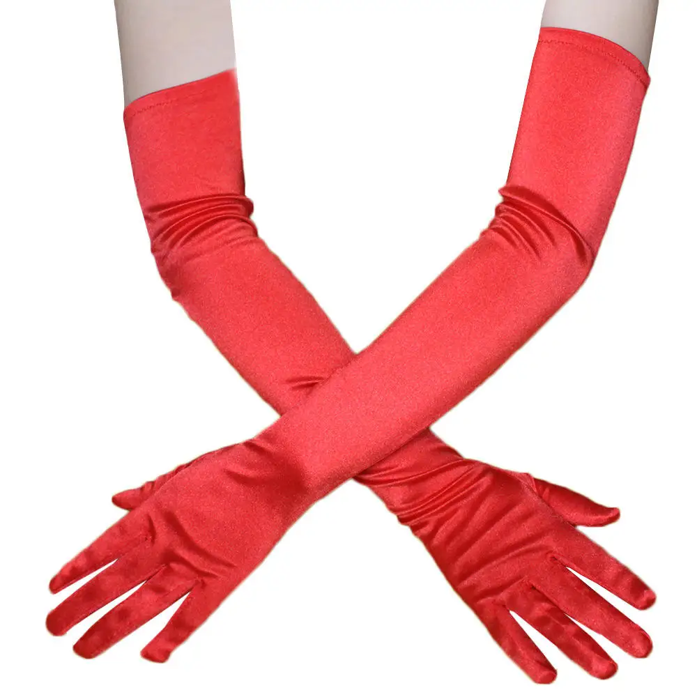 Opera Wedding Party Full Finger Satin Gloves Elastic Ladies Sexy Black Long Gloves For Women