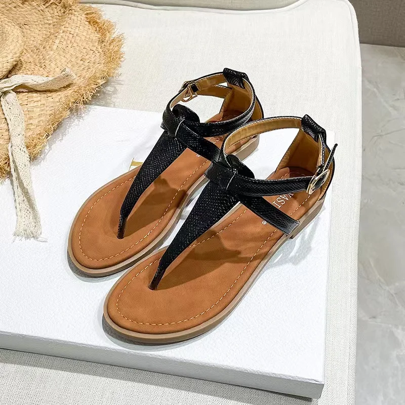 New Shoes Leisure and Anti-slip Clip Beach Sandals for Women and Ladies PVC PU Outdoor Printed Boho Summer Sandals Women TPR