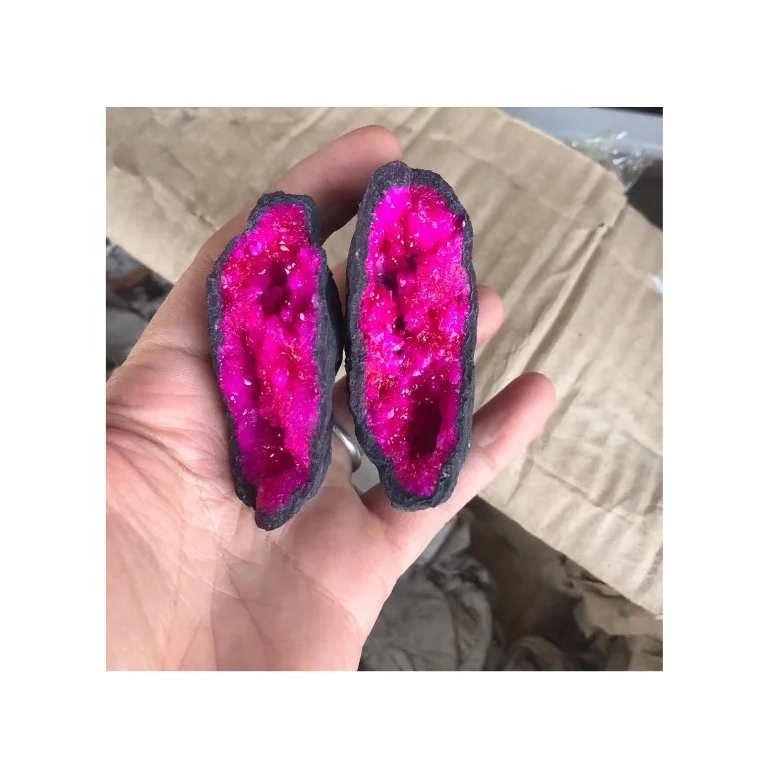 Natural Clear White Crystal Quartz Geode Dyed Small Geode Purple Aura Agate Geode