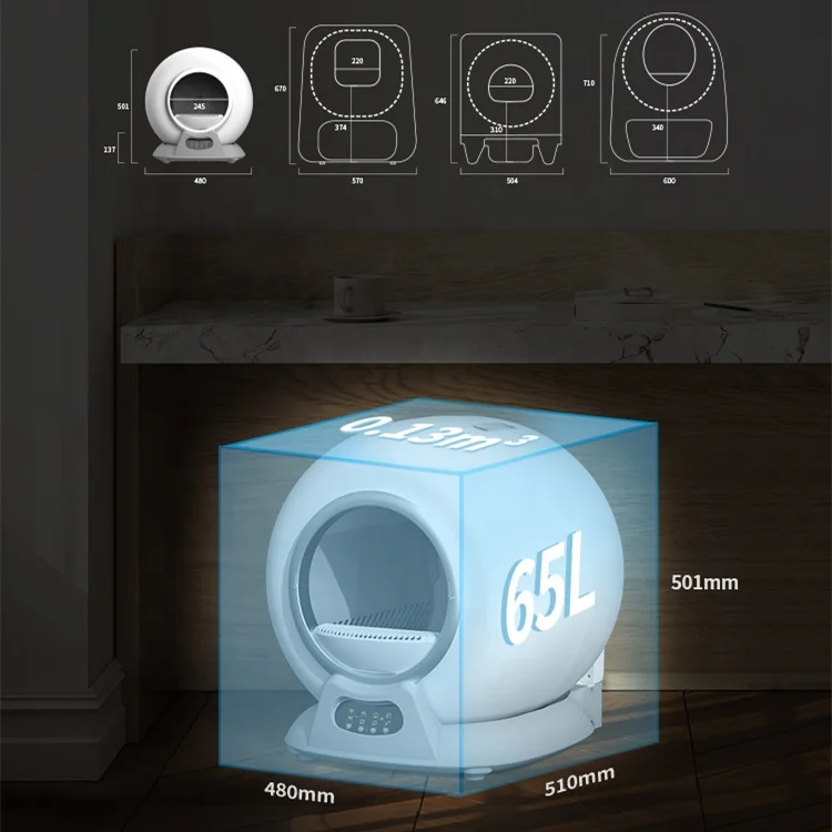 New design Smart Cat Litter Box Self-Cleaning Automatic Cat Toilet  With Wifi Touch Control 65L large space Factory price