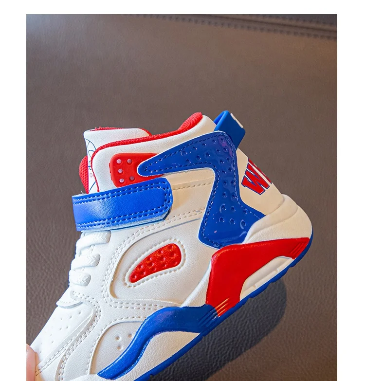 White Upper With Blue And Green Different Match Color Design Soft Lining For Kids Basketball Shoes