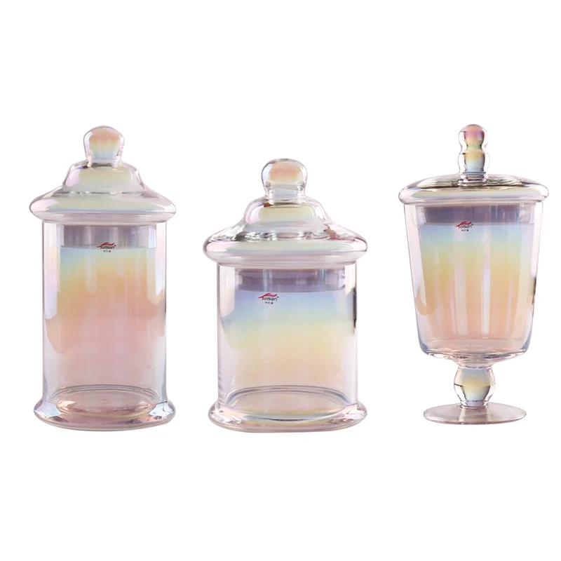 Telsen Luxury Glass Iridescence Cookie Candy Jar With Lid For Home
