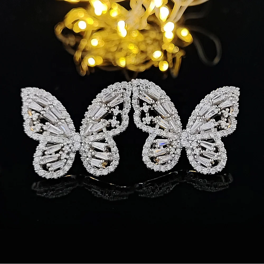 New Sight Fashion Brand  Accessories Zircon Butterfly Stud Earrings for Women Elegant Jewelry Crystal Gift Earrings