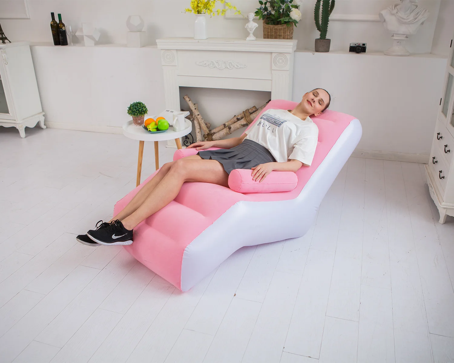 
S pvc flocked flocking inflatable bed sofa laybag chesterfield chair sex round air portable adult with arm soft air chair 