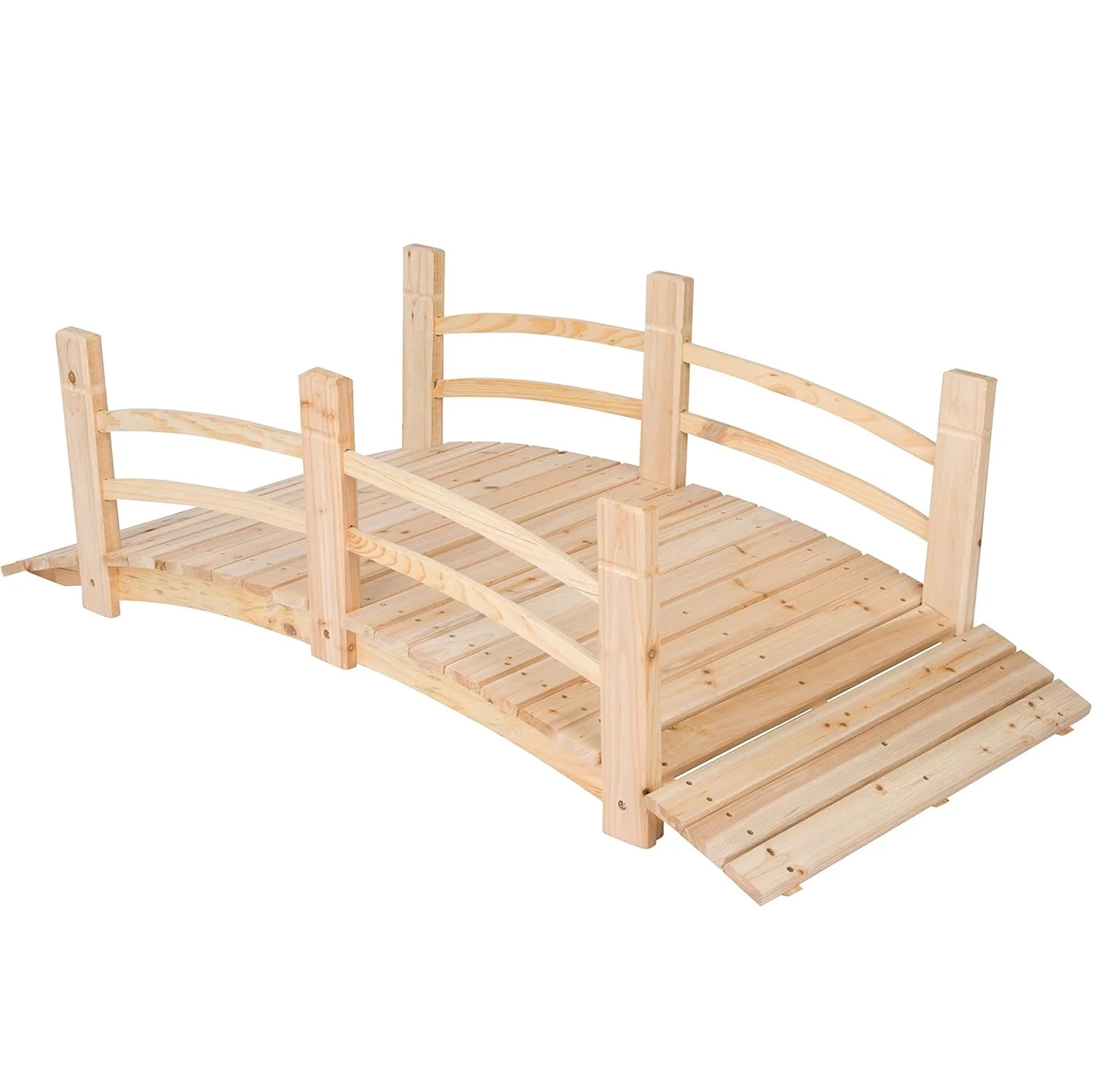 Garden Bridge, Classic Wooden Arch with Safety Rails Stained Finished Footbridge, Decorative Pond Landscaping, Backyard