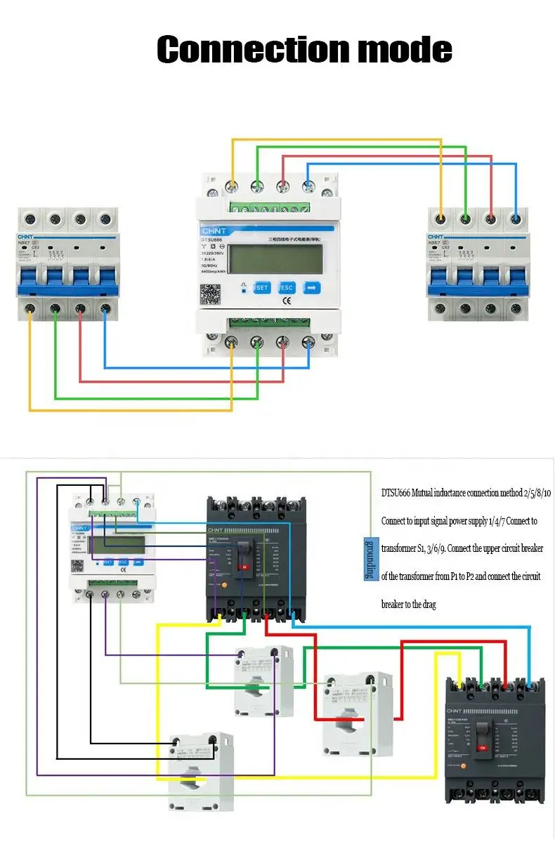 Hot Sale CHINT DTSU666 RS485 220V/380V 5-80A Watt-Hour Meter Intelligent Digital Display Three-phase Miniature Electronic