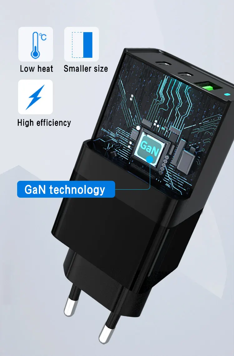 Manufacture wholesale price 3 ports GaN 65W USB-C with power delivery pd fast charger quick wall charger mach for samsung