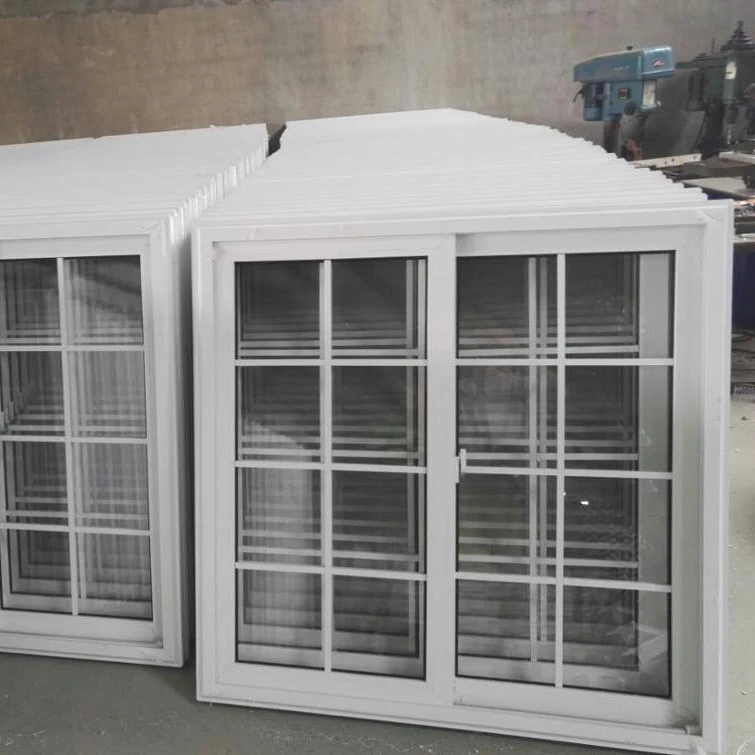 UPVC PVC profile single glassed sliding window with decorative grill design for home windows