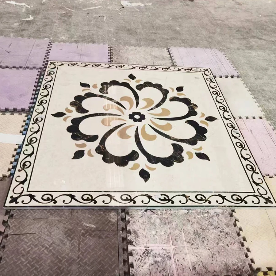 High Quality Water Knife Parquet Natural Stone Rectangle Waterjet Medallion Marble Floor Design Stone Medallion