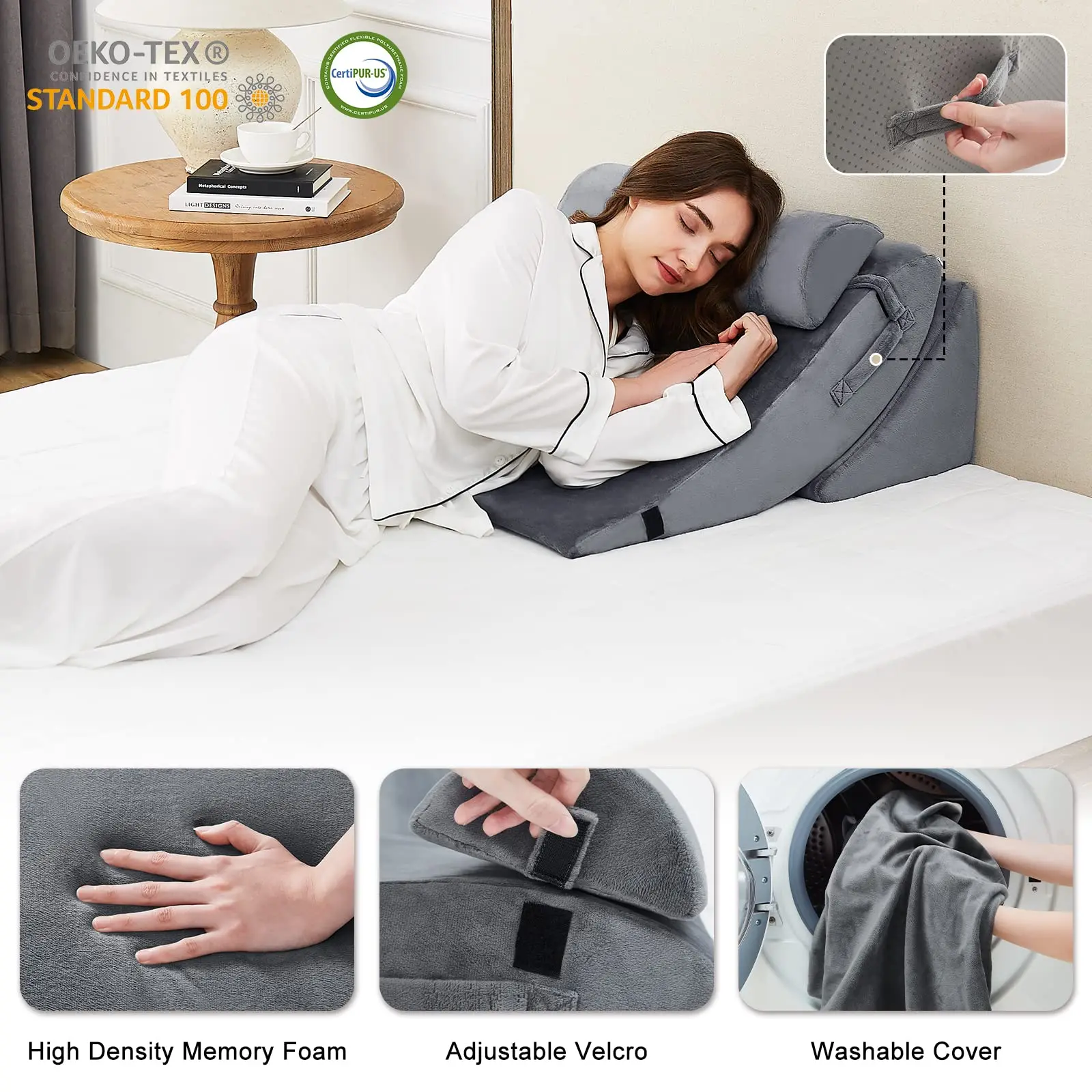 Four-piece set Post Surgery Foam Anti Reflux Pillows for Neck Back and Leg Pain Relief Triangle Bed Wedge Pillow