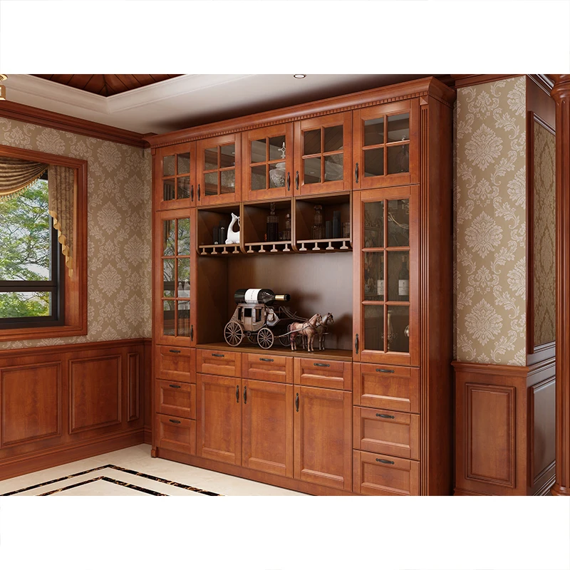 Kejia German style Furniture Luxury Design Antique High-class Solid Wood Wine Display Cabinet