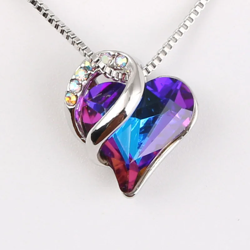 Wholesale custom sterling silver colors birthstone rhinestone crystals gemstones rainbow diamond pendants Heart necklace jewelry