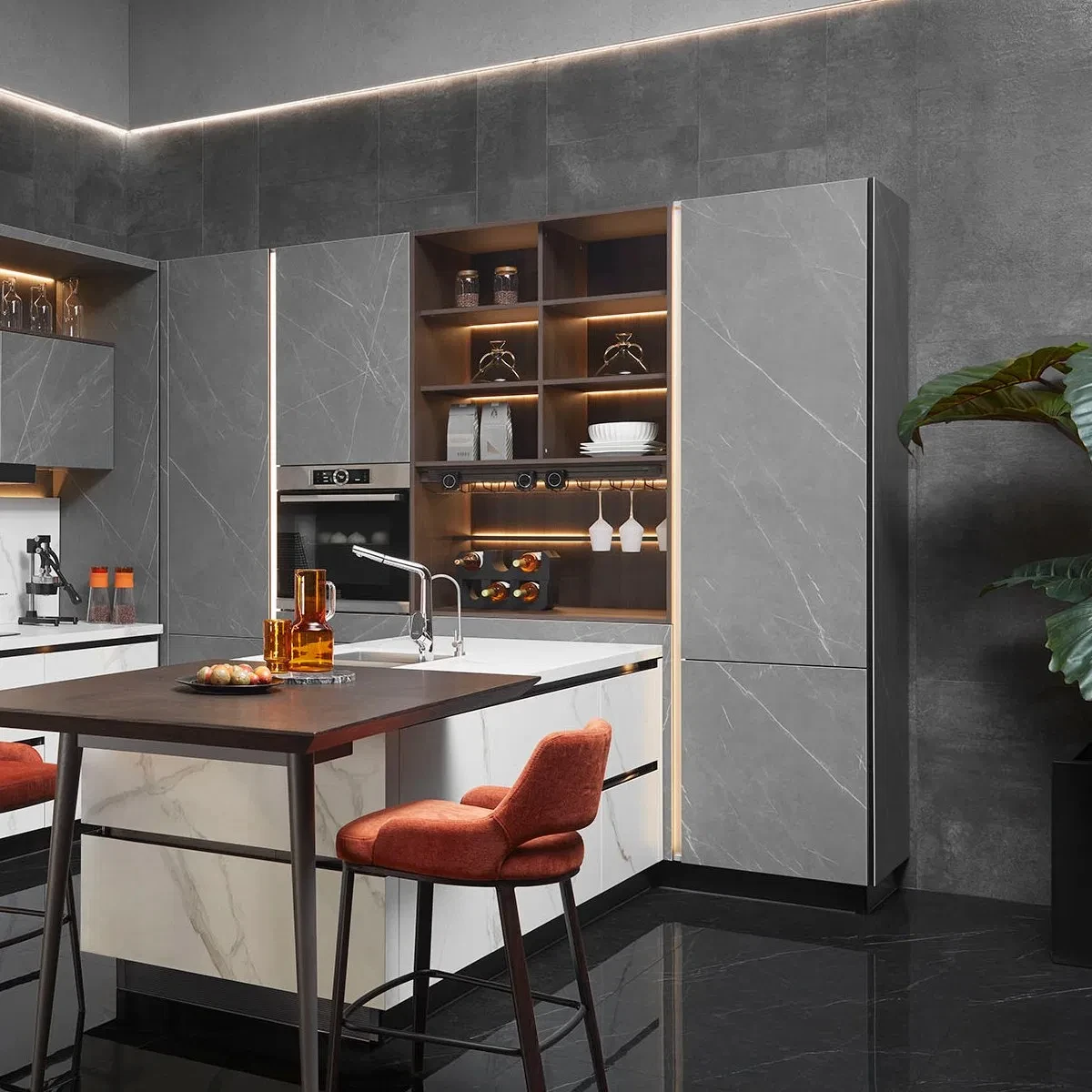 Solid Wooden Wholesale Custom Modular Cuisine Equipment Hutch Flat Pack American Modern Storage Home Kitchen Cabinets