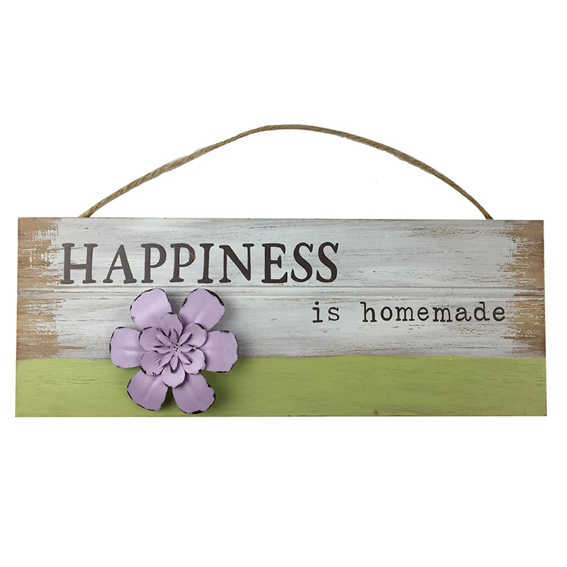 Wood Decorations Wooden plaque home decoration with saying with metal flower