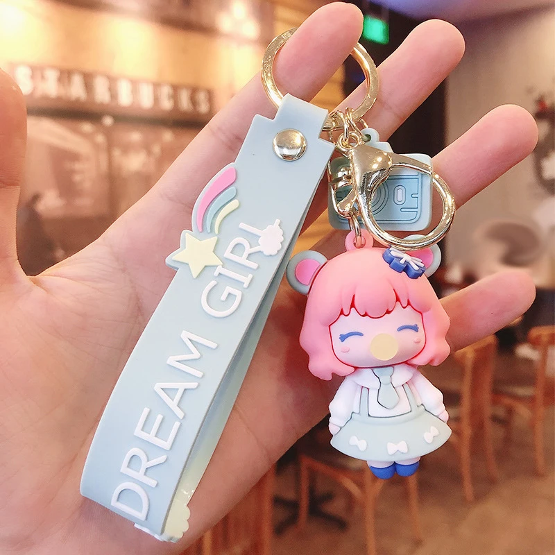 Wholesale Blowing Bubbles Princess Keychain Cute Girl Keychain Charm Doll Schoolbag Keychain Pendant
