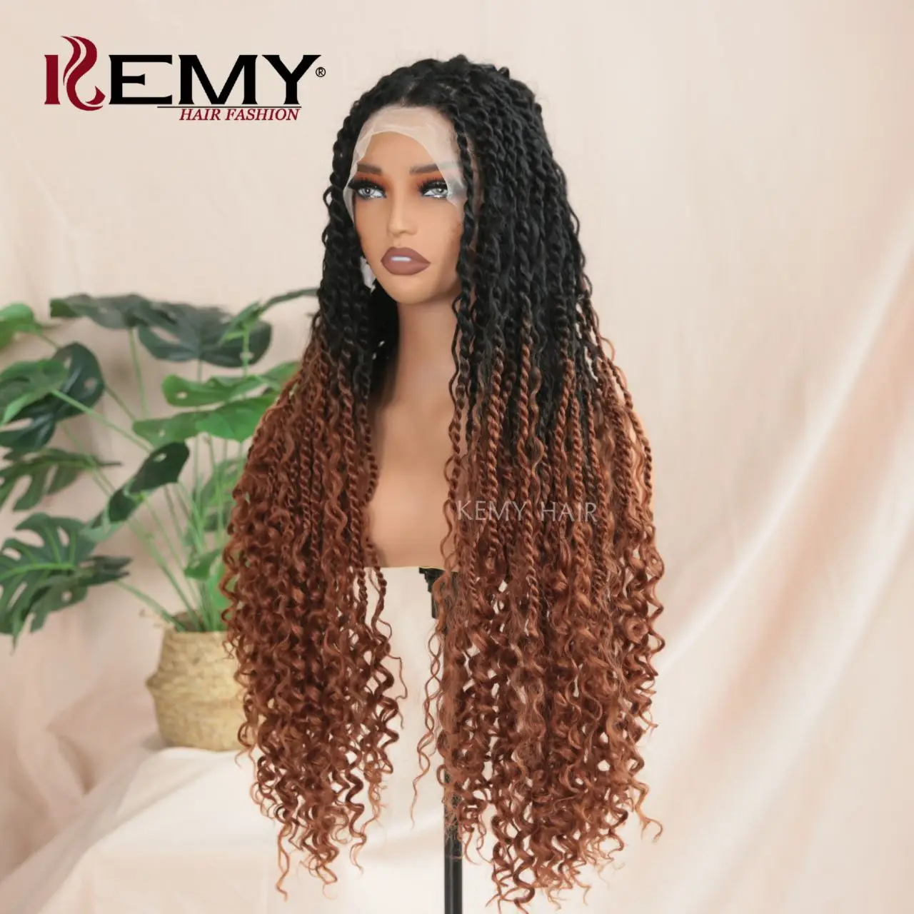 KEMY HAIR Braided Synthetic Full Lace Wigs Braded Twist RIver HD Lace Front Wholesale Braiding Wig Heat Resistant Fibre Wigs