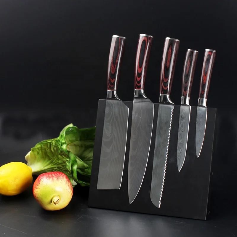 Профессиональный шеф-нож из высокоуглеродистой нержавеющей стали с деревянной ручкой, набор кухонных ножей с лазерным Дамасским узором