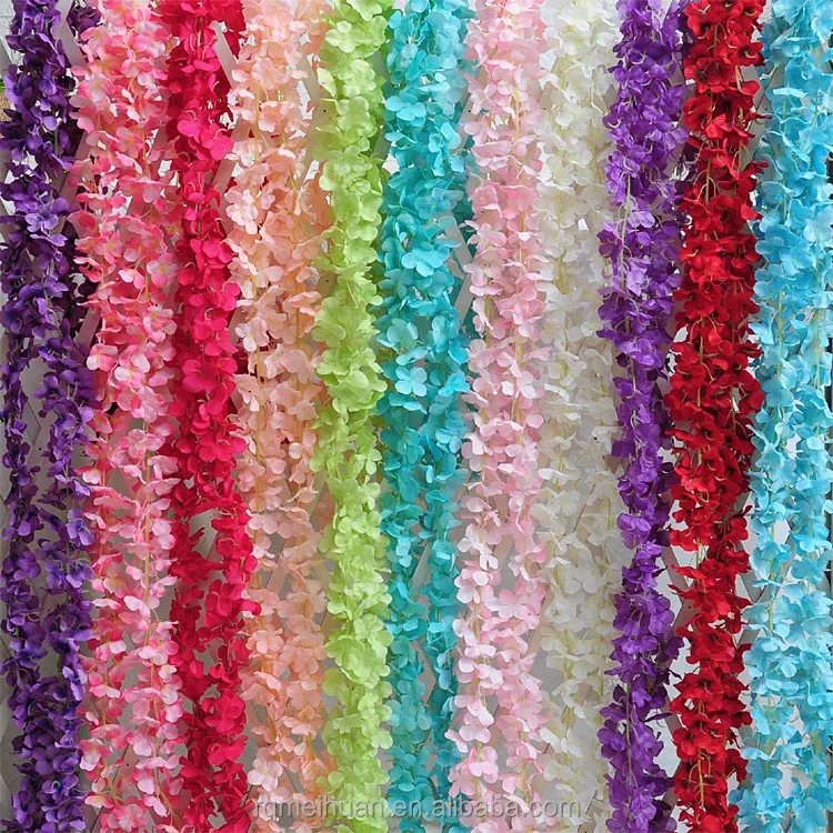 200 cm Hydrangea  Flower wall hanging  Decoration Garland colourful Silk Wisteria Flowers