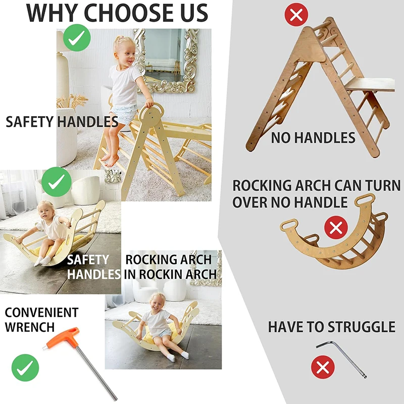 WDF New Arrival montessori piklers toys set wood dreieck pastell bamboo wood piklers triangle with ramp climbing