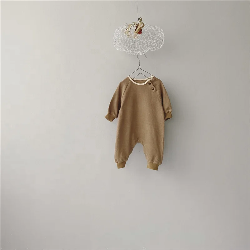 Spring Korean infant waffle comfortable simple one-piece jumpsuits baby boys and girls  long sleeves clothes
