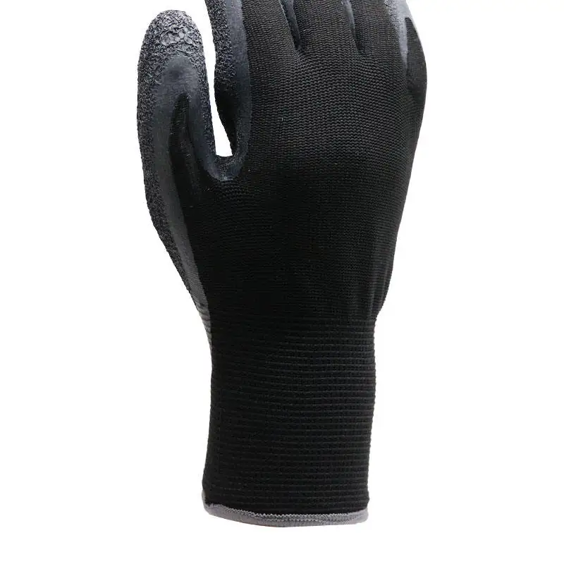 Great grip breathable 13 gauge polyester black crinkle latex palm coated construction work latex gloves