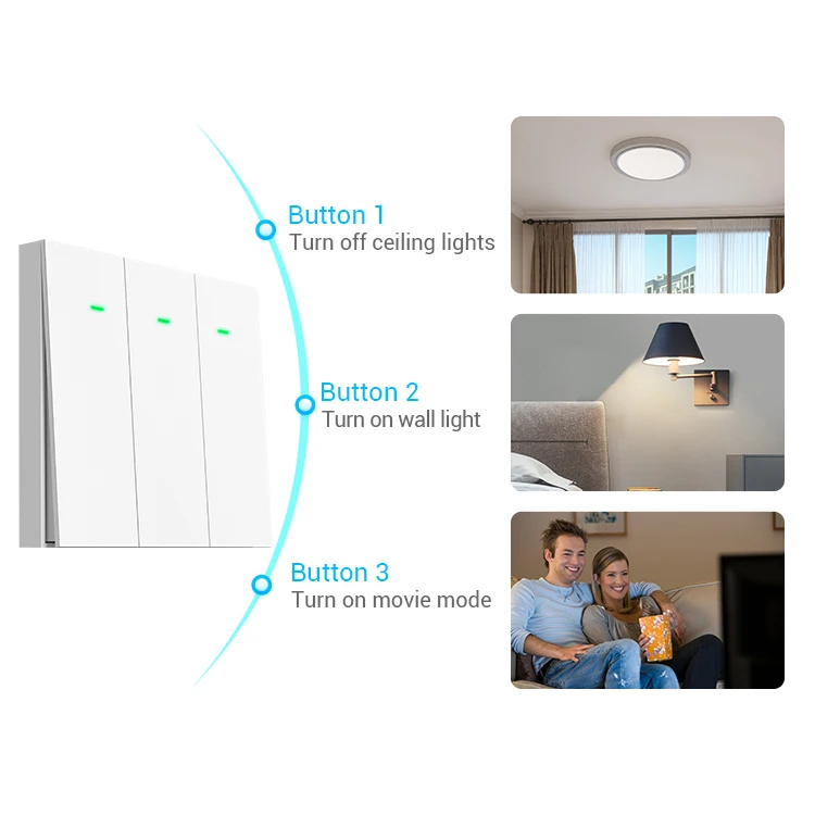Hottest 1/2/3 Gang UK Smart Home Push Light Wifi Switch Alexa Google Home Wall Light Switch with CE/ROHS certificate