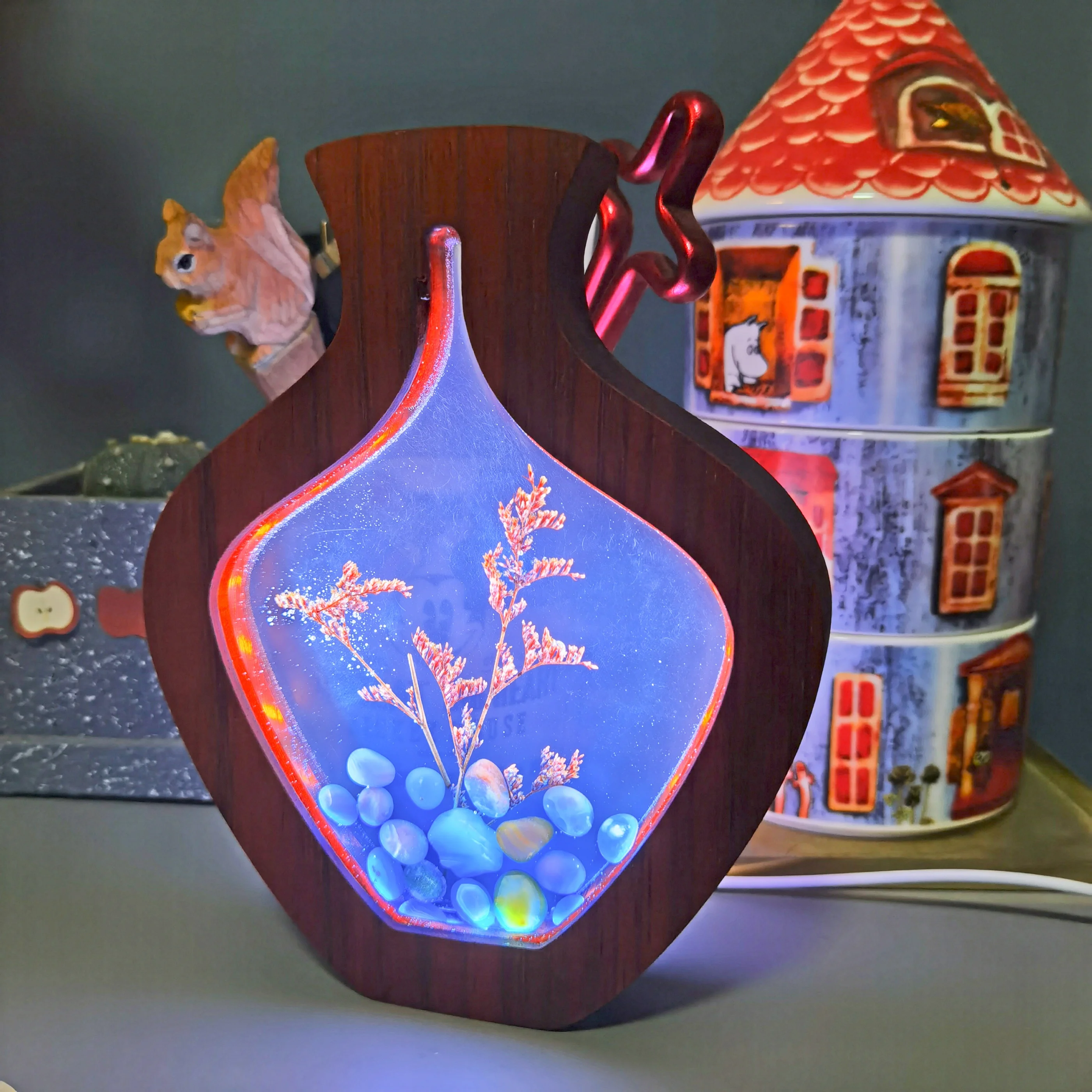 Handmade Dried Flower Resin Night Light Decorative Wood Resin Lamp With Dimmer Switch Modern Decorative Lamp For Home Office