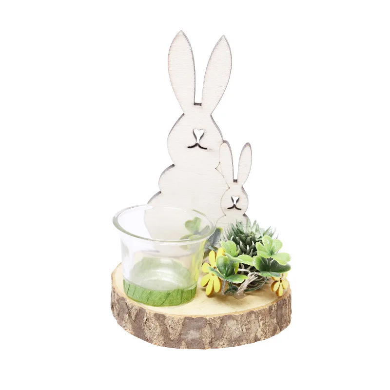 Home natural plants Nordic wooden rabbit glass candlestick creative furniture decorations