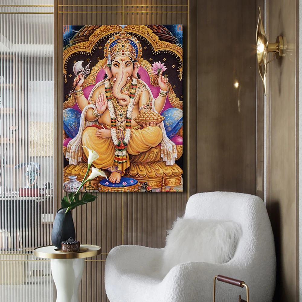 India famous god lord Ganesha wall art painting on canvas