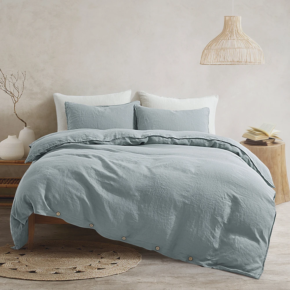 Hot Sale European Flax Linen custom size Queen Luxury French linen Duvet cover with button pillowcase cotton Linen bedding set
