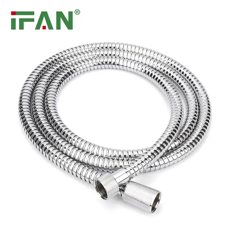 IFAN Sample Free Brass Nut Brass Insert Shower Hose Silver Flexible Metal Hose 1.75M Stainless Steel Shower Head Hose