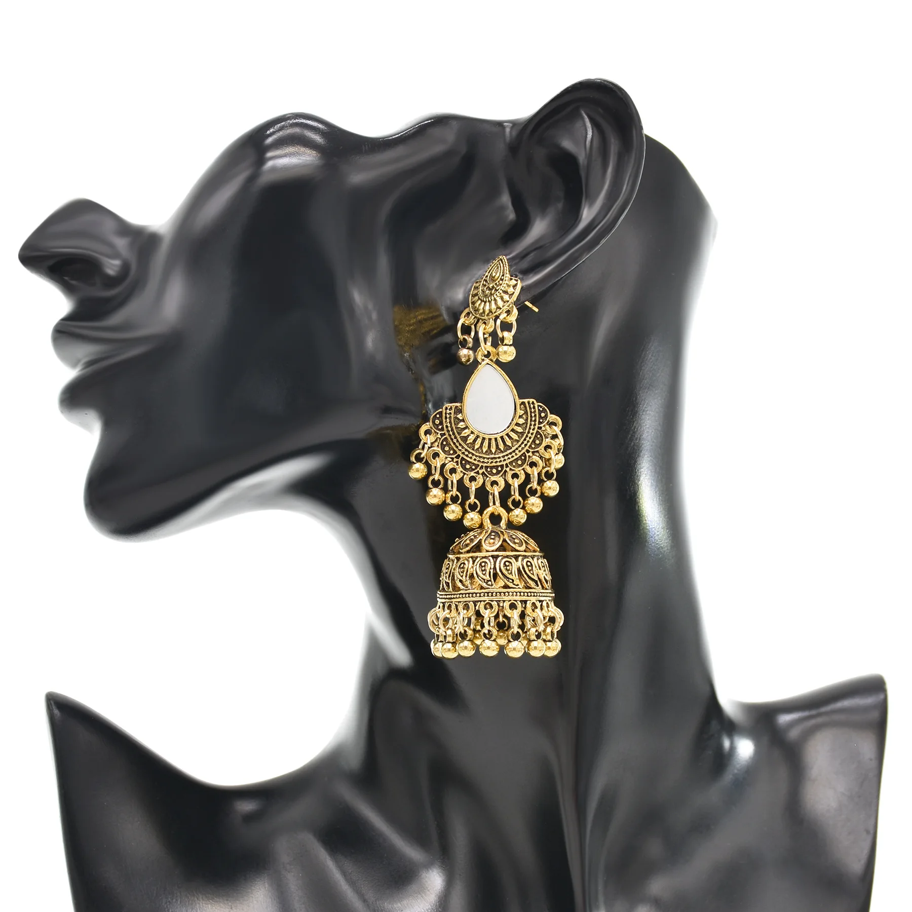 Vintage Ethnic Traditional Indian Bell Tassel Pendant Chandelier Jhumka Earrings Statement Earrings for Women