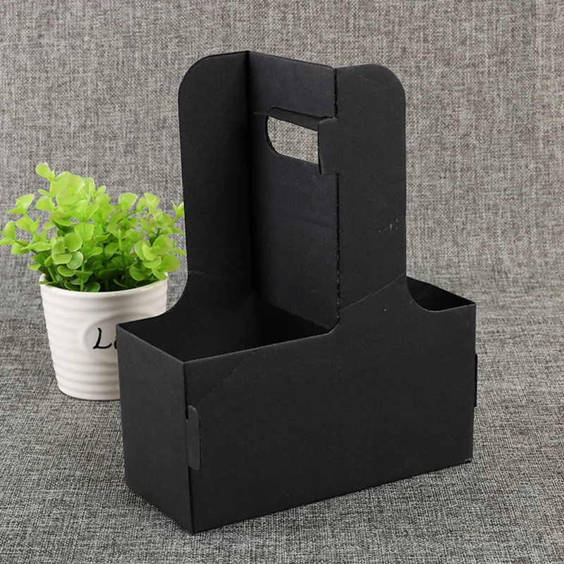 Disposable Kraft Paper Handheld Holder Coffee Milk Tea Takeaway Paper Holder Two  Takeaway Cup Holder Print Logo