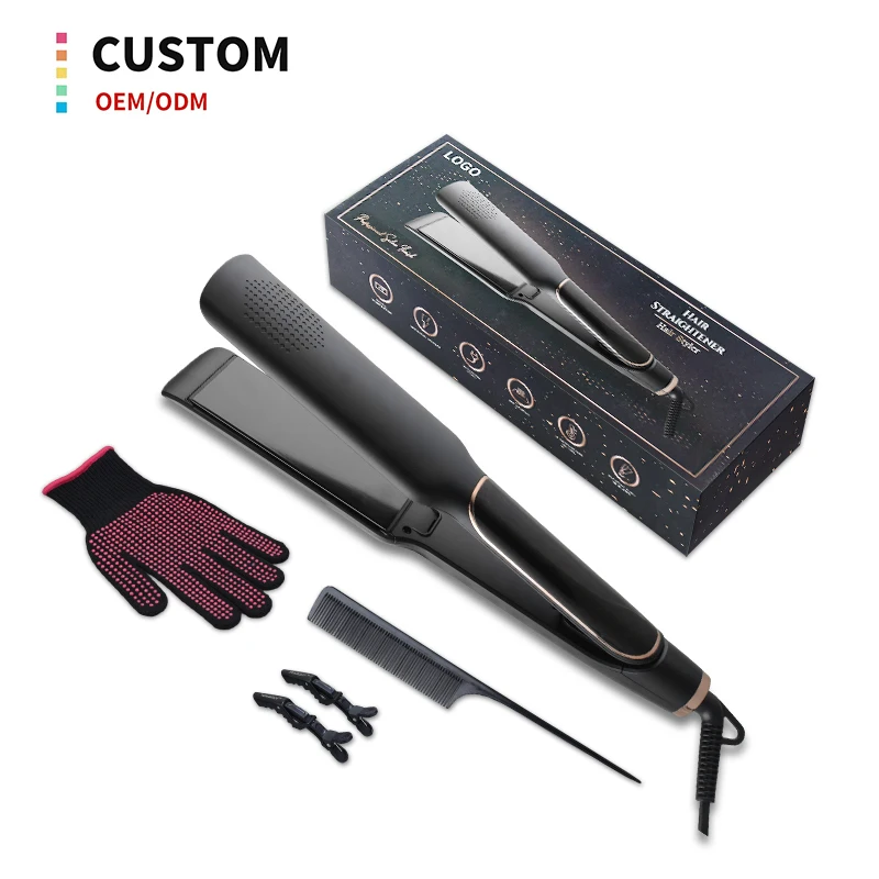 Hair Straightener Lock Function Ptc Heating Ceramic Coating Private Label Hair Straightener Black Flat Iron With Custom Logo
