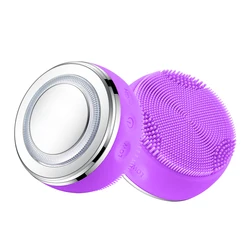 Electric Silicone Facial Cleaning Brush Massage Tender Skin Beauty LED Introduction Instrument