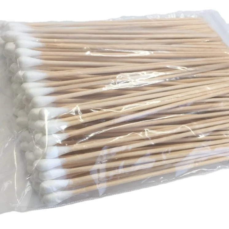Длинные односторонние ватные палочки, сертификат CE, 100% ватные палочки с плоским наконечником