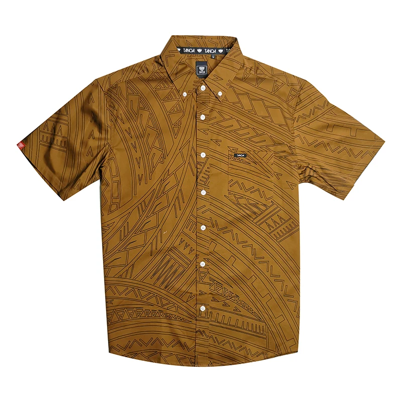 Good Quality  Custom Embroidery Logo Shirt Men Polo  Down Beach Hawaiian Palm Shirt Beach Men Shirt
